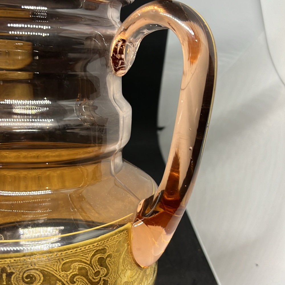 Art Deco Dunbar Flint Pink /G Depression Lemonade Pitcher 1920's with 6 glasses - Picture 12 of 14